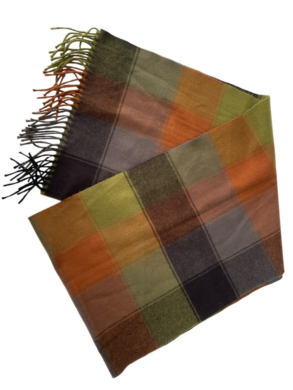 100% Cashmere Plaid Scarf Made in Germany Fringe Multicolor Fall Winter